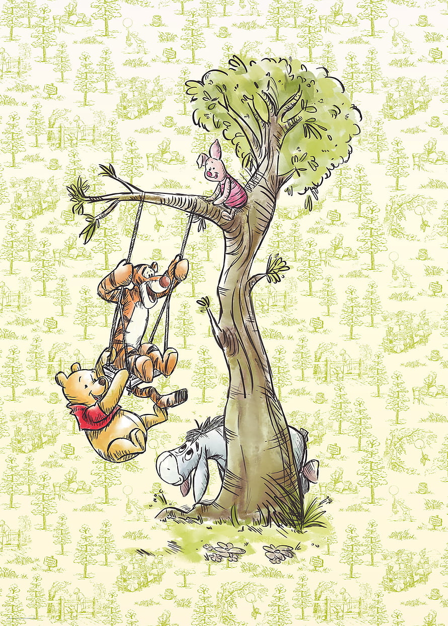 Winnie the Pooh and Friends Playing on a Tree Swing in the Hundred Acre Wood HD phone wallpaper