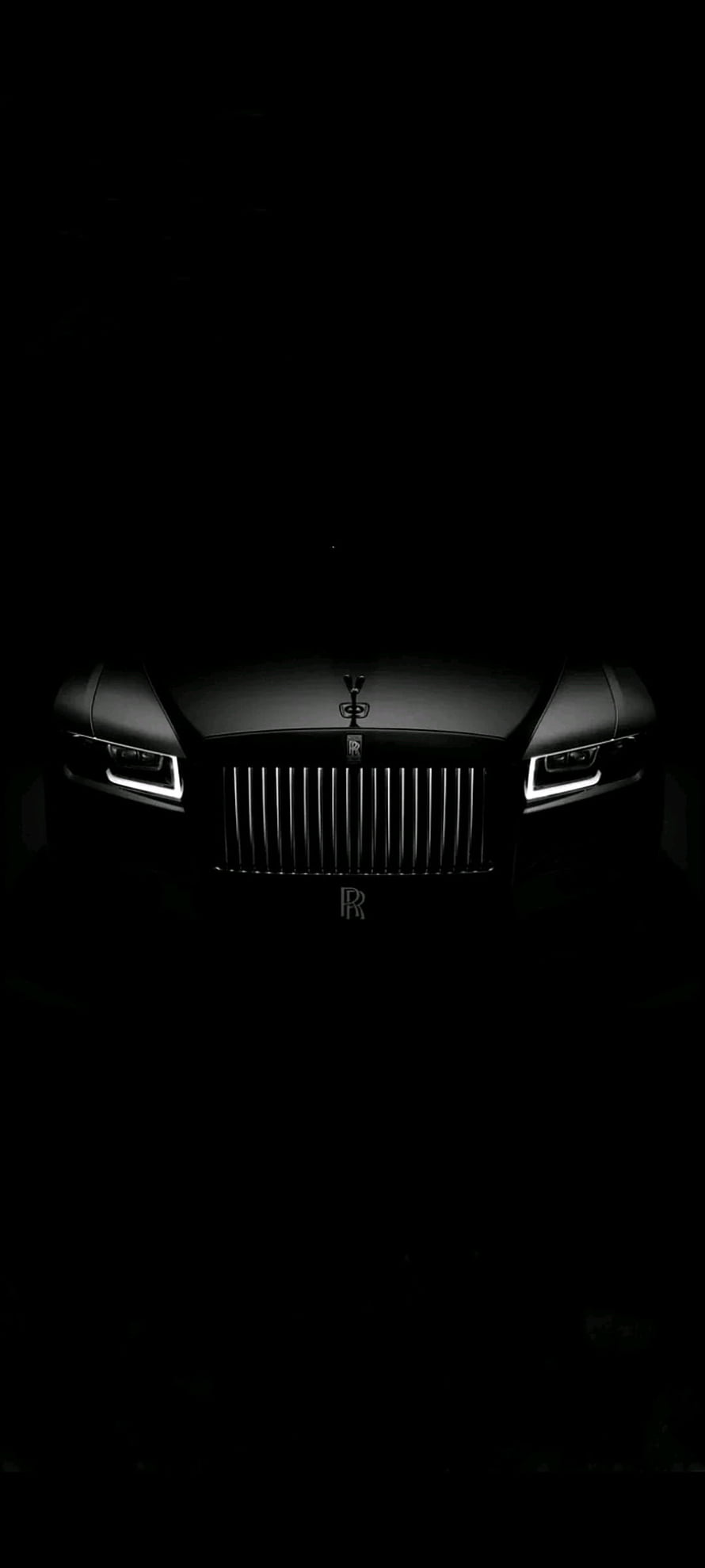 Dark Rolls-Royce Front View With Illuminated Headlights And Chrome Grille HD phone wallpaper