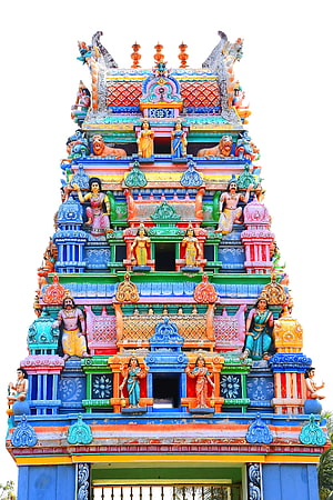 Vibrant Multi-Tiered Gopuram of a Tamil Hindu Temple with Colorful Deity Sculptures HD phone wallpaper