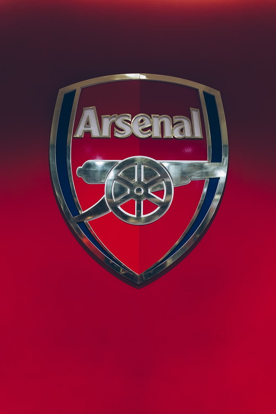 Arsenal FC Crest Emblem on Deep Red Background HD phone wallpaper