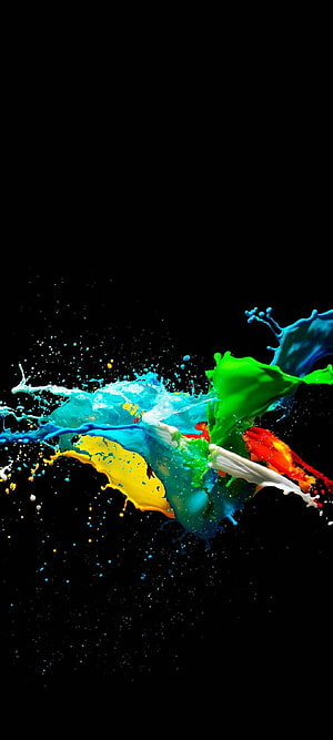 Vibrant Multicolor Paint Splash on Black Background HD phone wallpaper