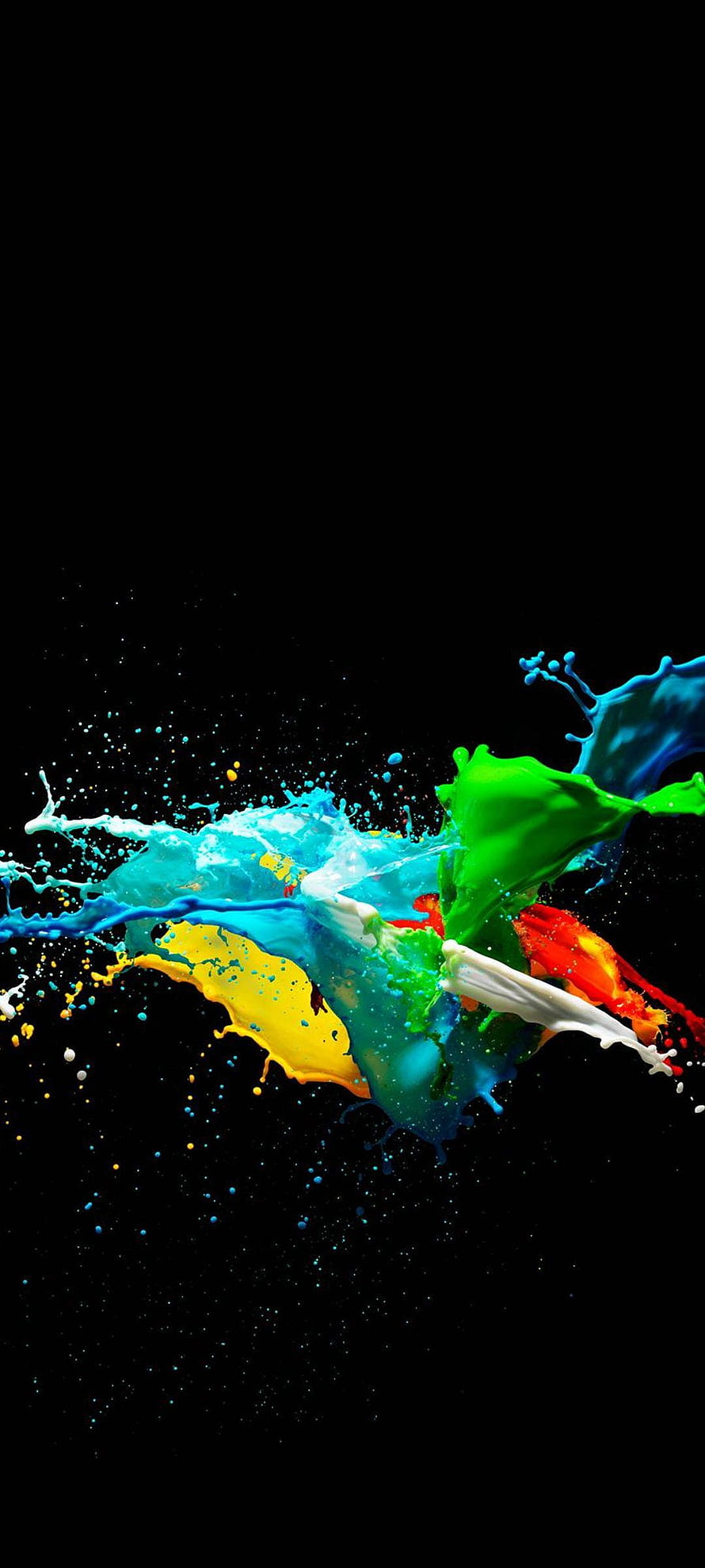 Vibrant Multicolor Paint Splash on Black Background HD phone wallpaper