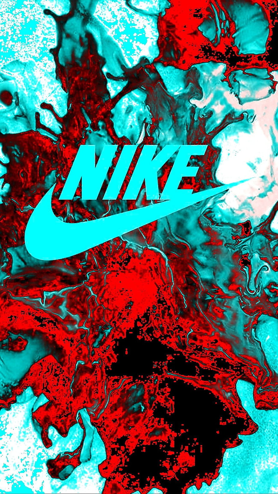 Nike Logo on Abstract Red and Cyan Liquid Marble Background HD phone wallpaper