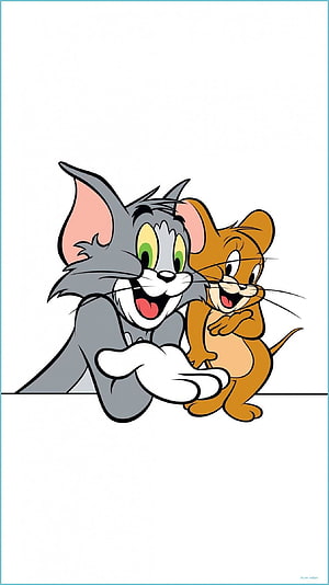 Tom and Jerry Classic Cartoon Characters Peeking Over a White Surface HD phone wallpaper