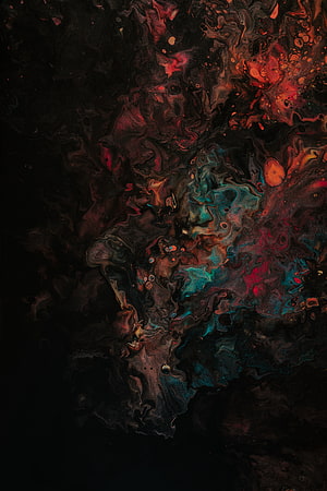 Abstract Dark Fluid Art with Swirling Red, Teal, and Black Ink Patterns HD phone wallpaper