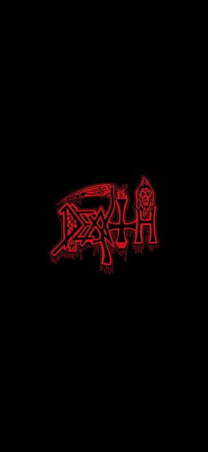Death Metal Band Logo with Grim Reaper and Skull in Red on Black Background HD phone wallpaper