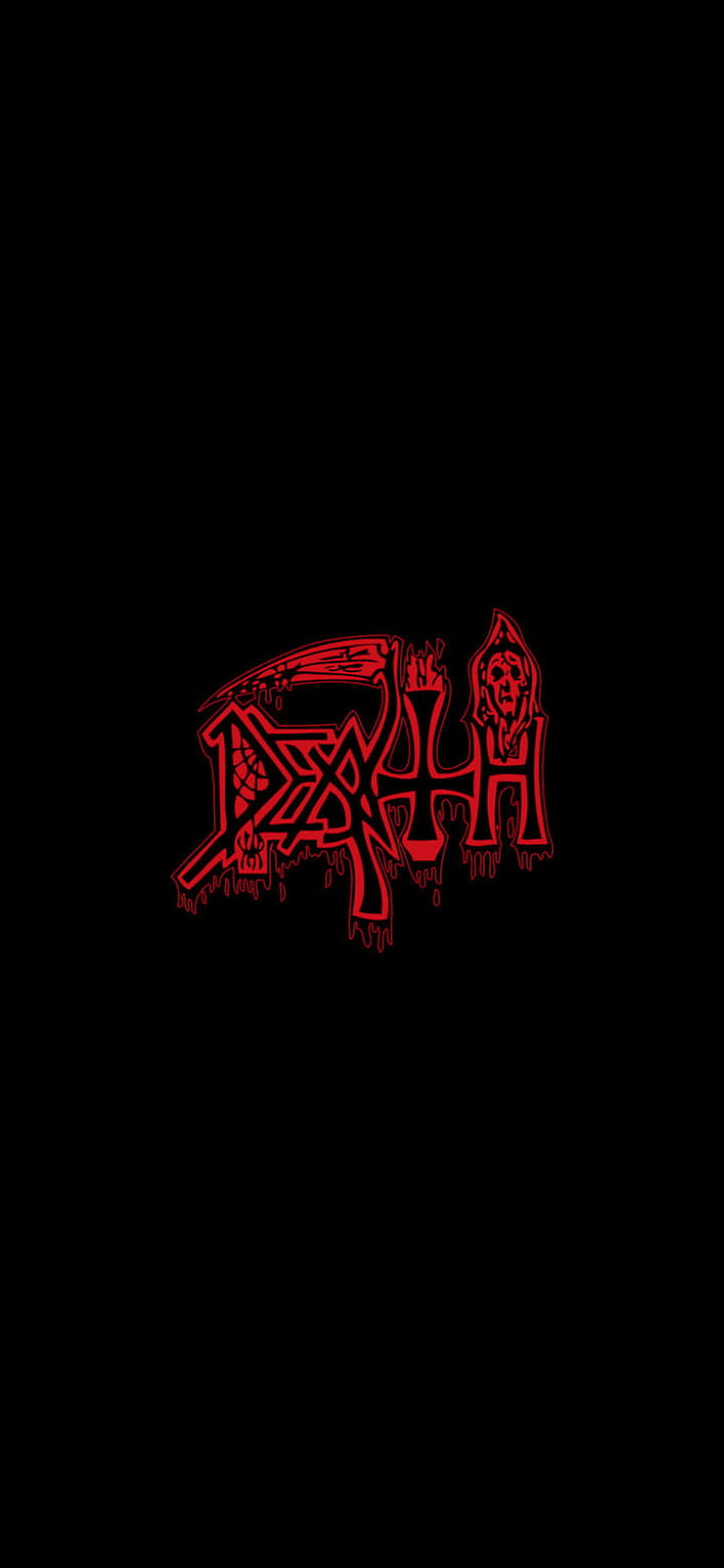 Death Metal Band Logo with Grim Reaper and Skull in Red on Black Background HD phone wallpaper