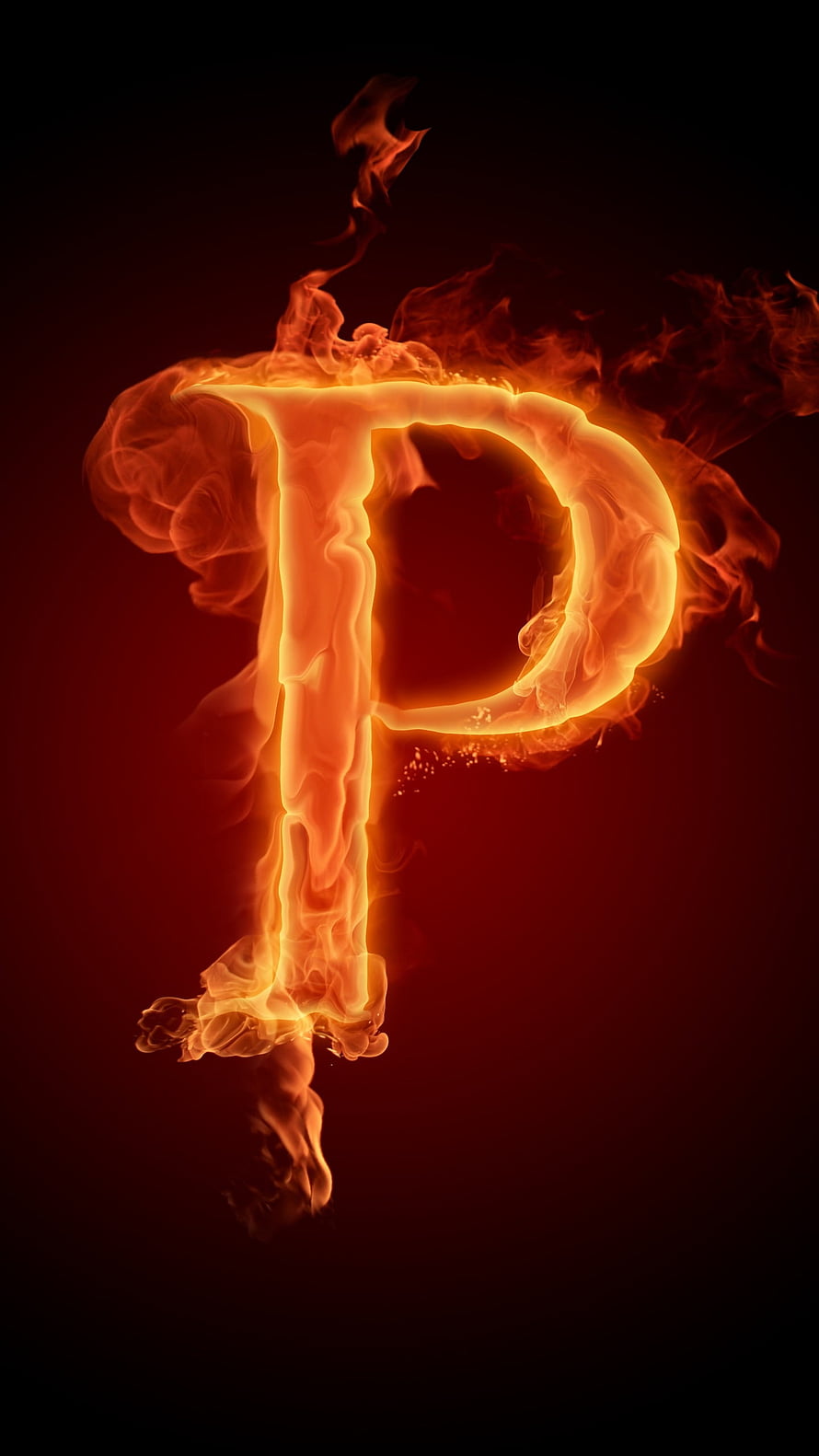 Burning Letter P Fire Typography Wallpaper HD phone wallpaper