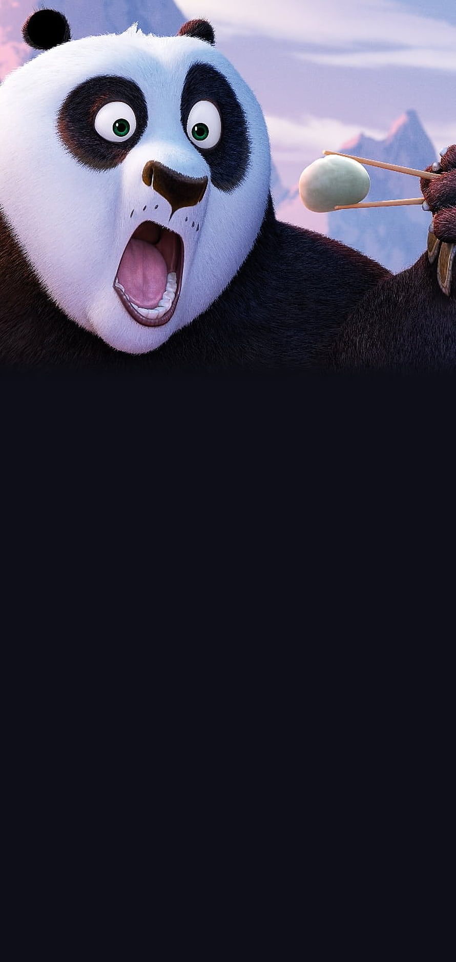 Po from Kung Fu Panda Reaching for Dumpling with Chopsticks Against Mountain Sky HD phone wallpaper