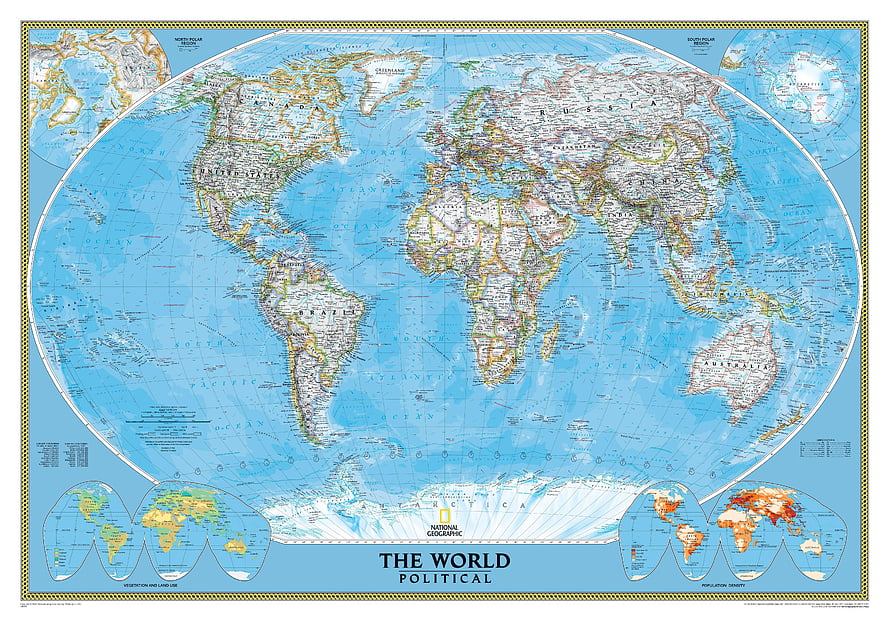 National Geographic World Political Map with Population Density and Vegetation Insets HD wallpaper