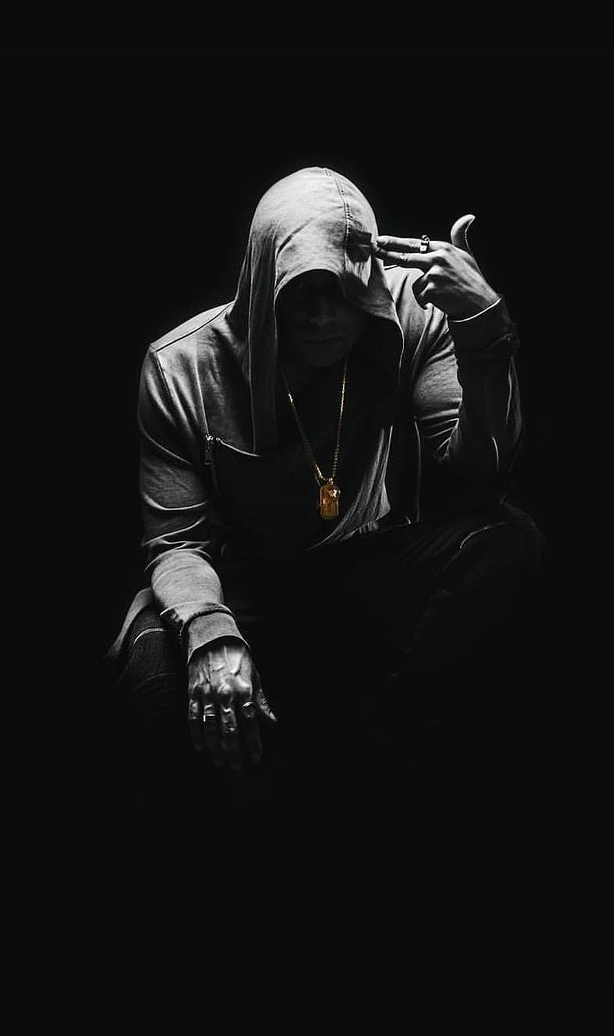 Mysterious Hooded Figure in Dark Shadows with Gold Chain HD phone wallpaper
