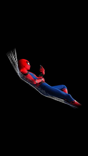 Spider-Man Relaxing in Web Hammock on Smartphone, Spider Man Amoled, Spiderman Amoled HD phone wallpaper