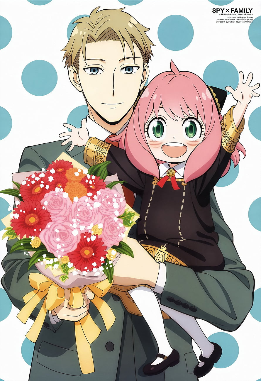Loid and Anya from Spy x Family Holding a Vibrant Bouquet of Roses and Gerberas HD phone wallpaper