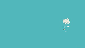 Minimalist Teal Wallpaper Featuring a House Floating with White Balloons HD wallpaper