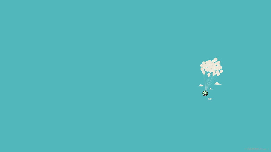 Minimalist Teal Wallpaper Featuring a House Floating with White Balloons HD wallpaper