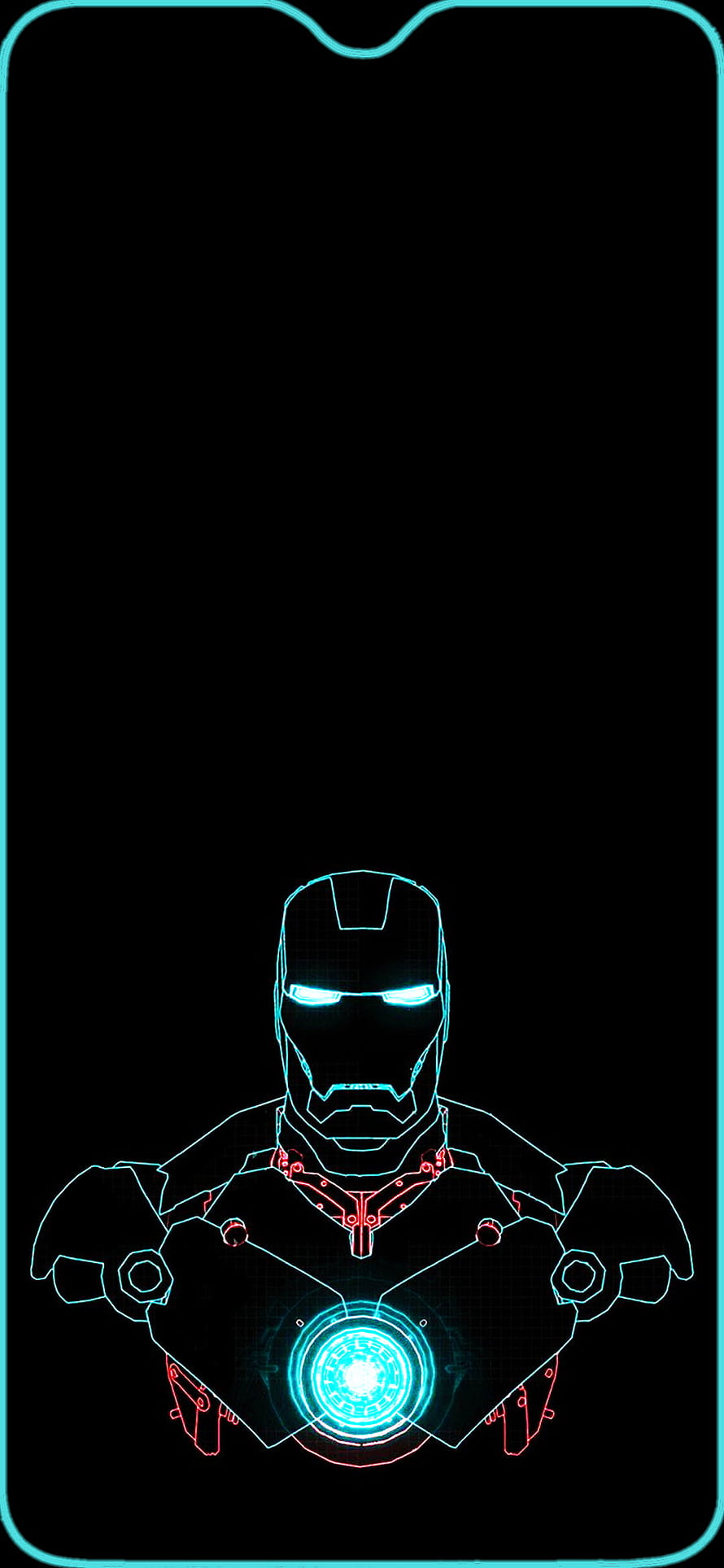 Iron Man Neon Wireframe Portrait with Glowing Arc Reactor on Black Background, Oneplus 6T amoled notch lock screen (Ironman) HD phone wallpaper