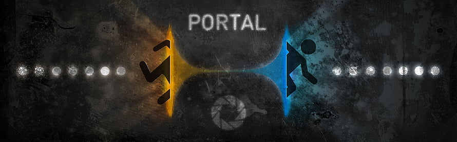 Portal Video Game Concept Art Featuring Blue and Orange Portals HD wallpaper
