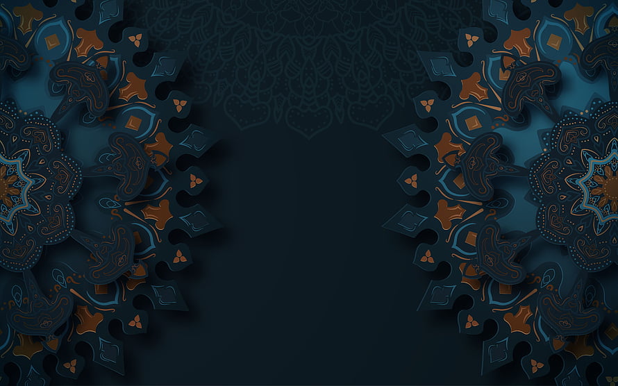 Dark Blue and Gold Ornamental Mandala Frame with Intricate Geometric Patterns HD wallpaper