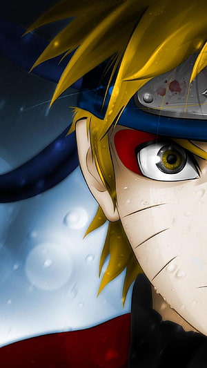 Sasuke Uchiha Sharingan Close-Up Portrait in Rain from Naruto Shippuden HD phone wallpaper