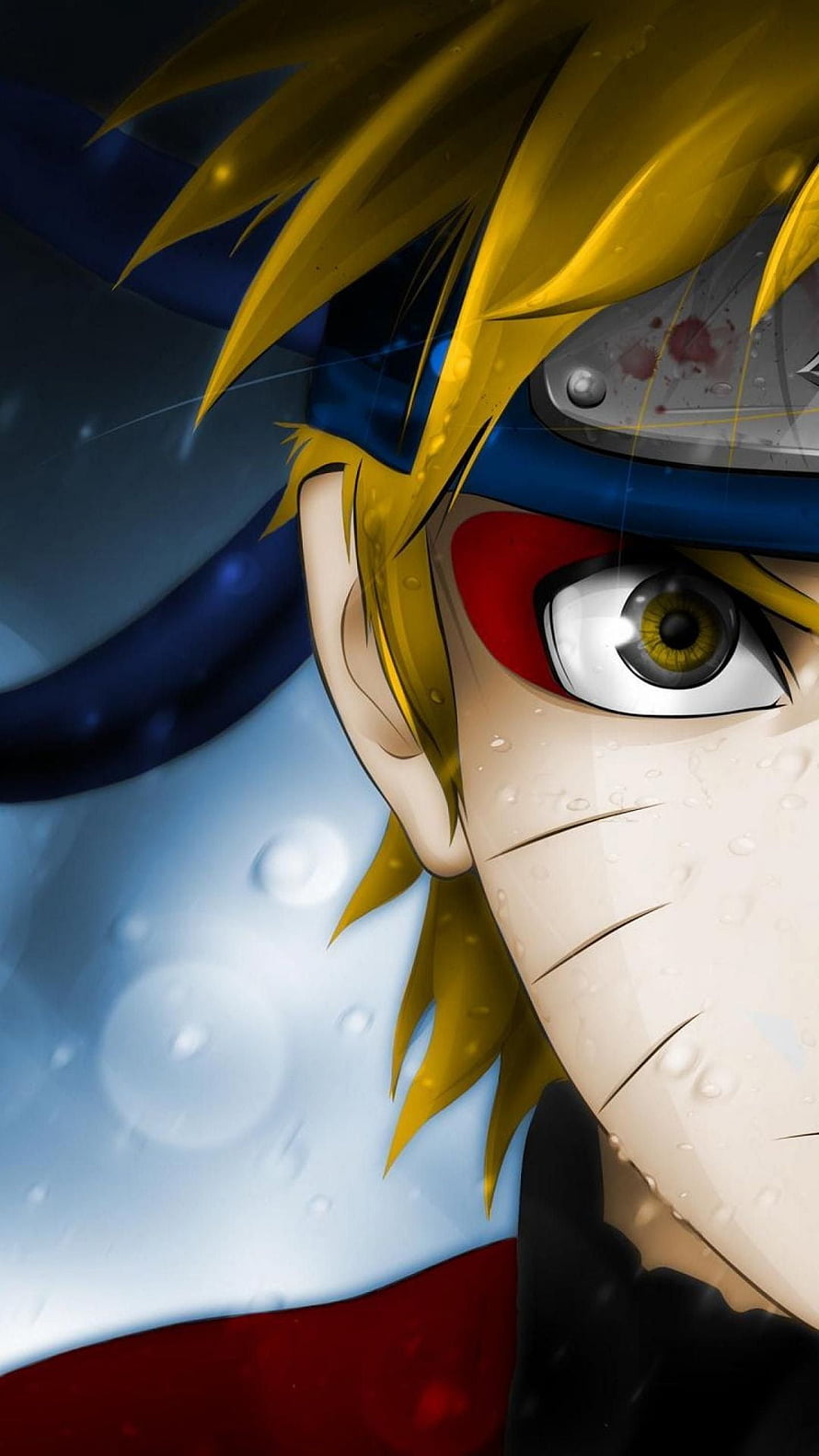 Sasuke Uchiha Sharingan Close-Up Portrait in Rain from Naruto Shippuden HD phone wallpaper