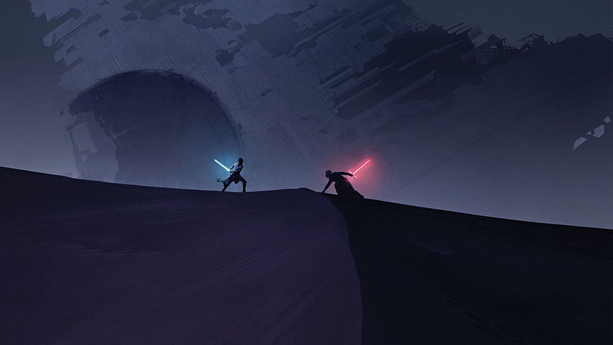 Star Wars Duel on Exegol with Kylo Ren and Rey Lightsabers HD wallpaper