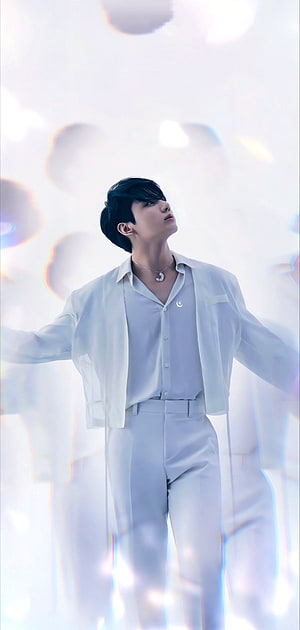 Jungkook BTS White Suit Ethereal Portrait With Bokeh Lights HD phone wallpaper