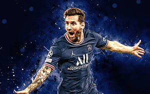 Lionel Messi Paris Saint-Germain Blue Jersey Celebration Wallpaper HD wallpaper