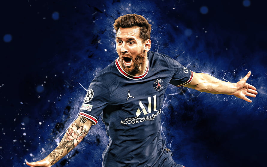Lionel Messi Paris Saint-Germain Blue Jersey Celebration Wallpaper HD wallpaper