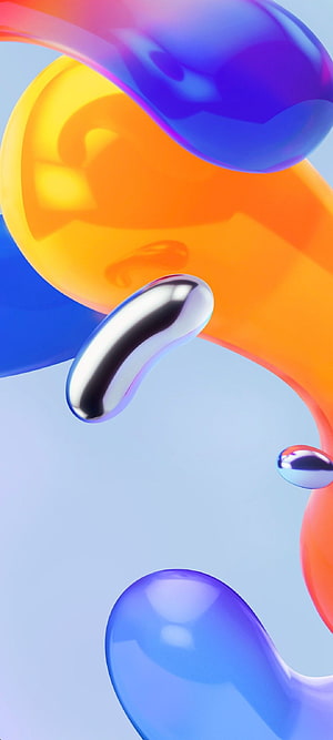 Abstract 3D Liquid Shapes Wallpaper With Glossy Orange Blue And Silver Fluid Forms HD phone wallpaper