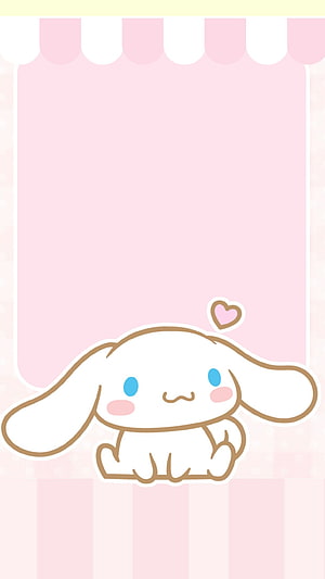 Cute Cinnamoroll Sitting on Pink Striped Background with Heart HD phone wallpaper