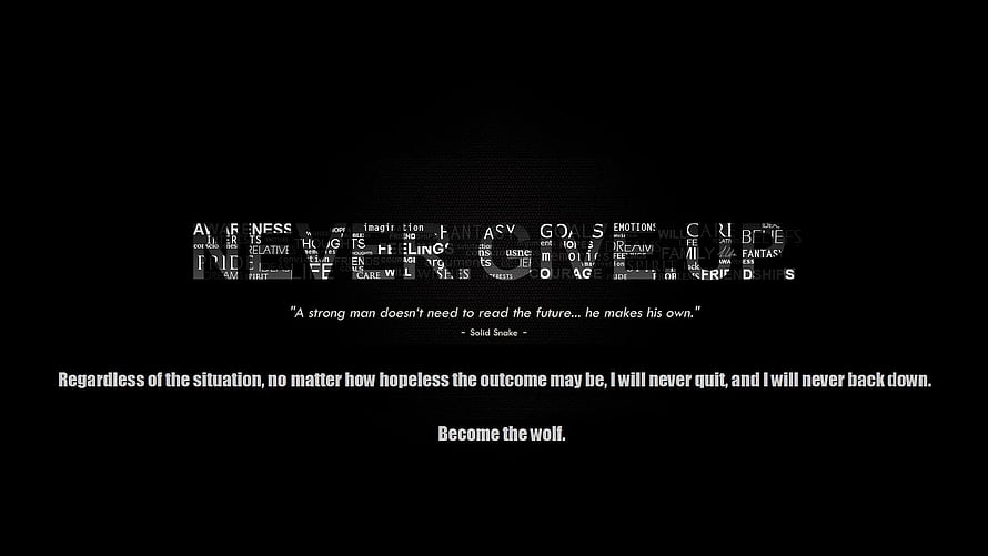 Solid Snake Quote and Motivational Word Cloud on Black Background HD wallpaper
