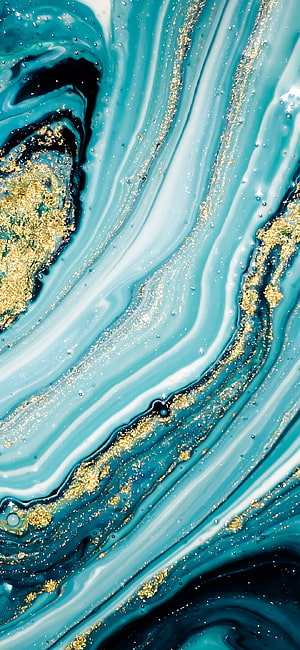 Teal and Gold Fluid Art Marble Texture with Glitter Accents HD phone wallpaper