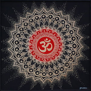 Om Symbol Mandala Art with Red Center and Gold Dot Patterns on Black Background, Om Mandala - Jamie Locke Art. Om mandala, Om symbol art, Om art, Hindu Mandala HD wallpaper