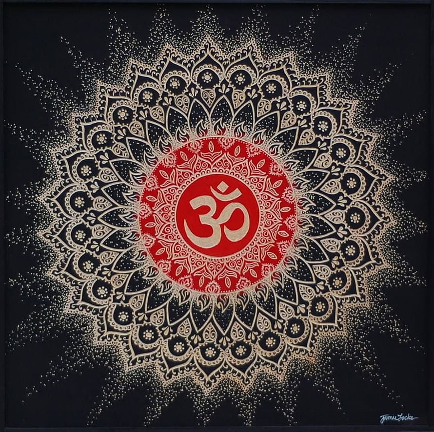 Om Symbol Mandala Art with Red Center and Gold Dot Patterns on Black Background, Om Mandala - Jamie Locke Art. Om mandala, Om symbol art, Om art, Hindu Mandala HD wallpaper