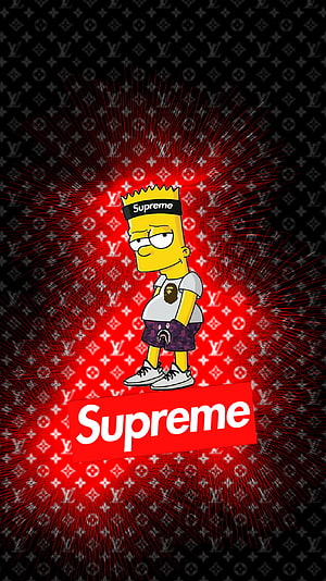 Bart Simpson in Supreme Streetwear with Louis Vuitton Monogram Background HD phone wallpaper