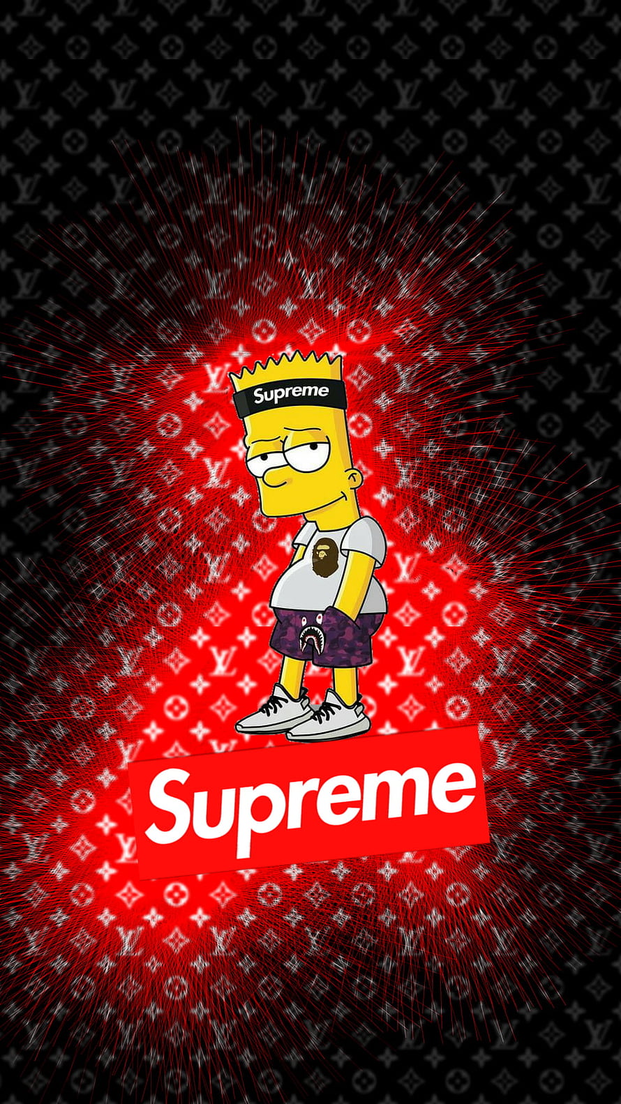 Bart Simpson in Supreme Streetwear with Louis Vuitton Monogram Background HD phone wallpaper