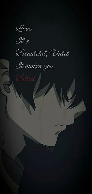Melancholic Anime Boy Profile With Heartbreak Quote On Dark Background HD phone wallpaper