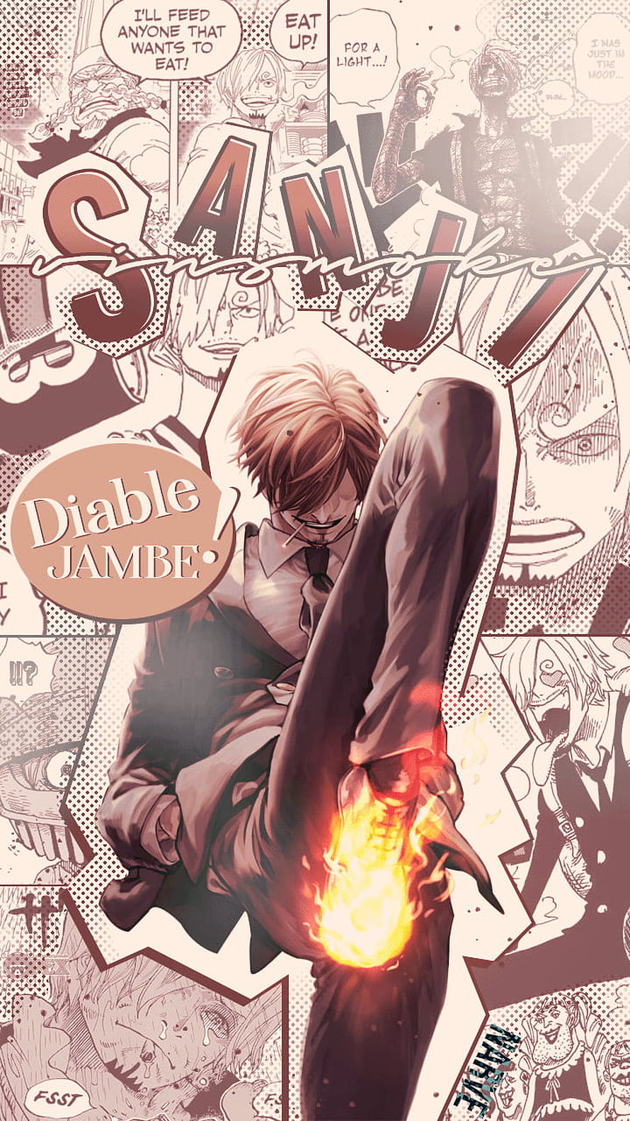 Vinsmoke Sanji Diabolo Jambe Flame Kick One Piece Manga Artwork HD phone wallpaper