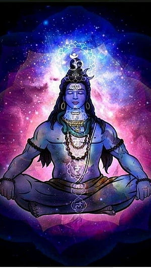 Lord Shiva Meditating in Cosmic Lotus with Chakra Energy and Om Symbol HD phone wallpaper