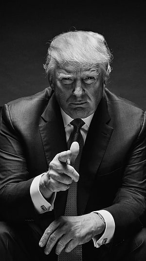 Donald Trump Black and White Portrait in Suit Pointing Forward HD phone wallpaper