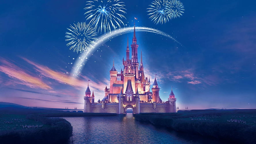 Magical Fantasy Castle with Fireworks and Shooting Star at Night HD wallpaper