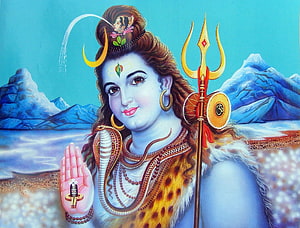 Lord Shiva Hindu God Illustration with Trishul, Crescent Moon, and River Ganga HD wallpaper