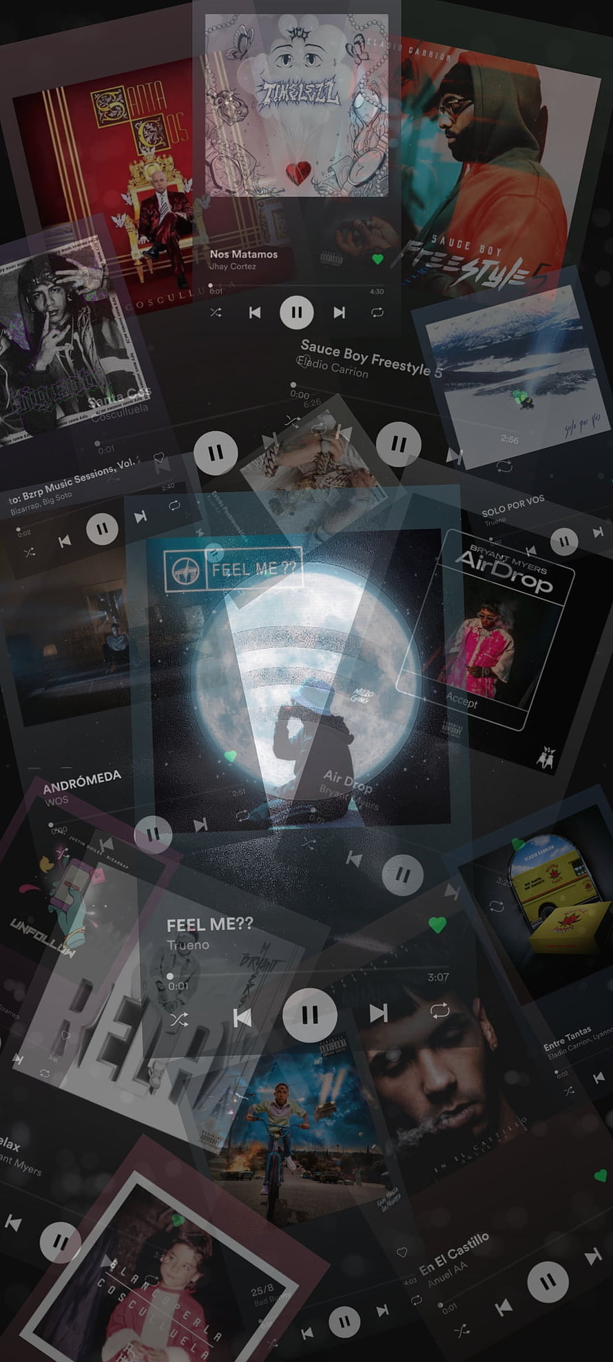 Spotify Music Player Interface with Album Art Collage and Playback Controls HD phone wallpaper