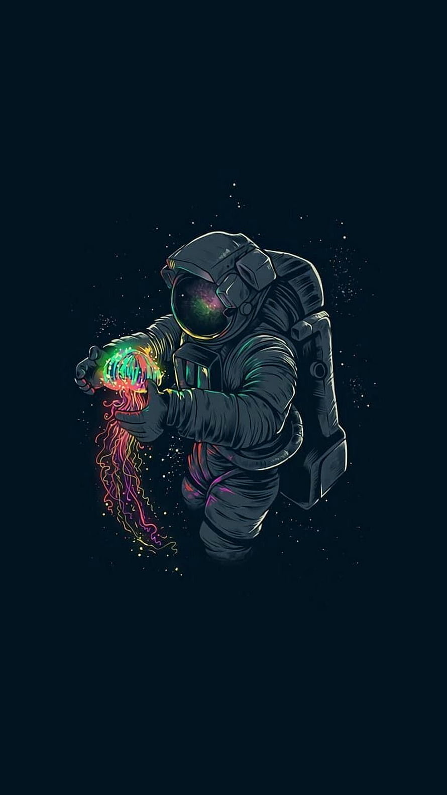 Astronaut Holding Glowing Psychedelic Orb in Deep Space Digital Illustration HD phone wallpaper