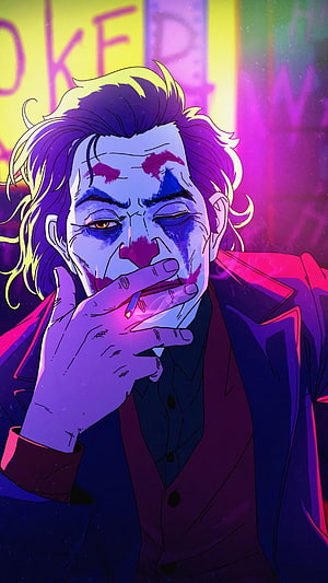 Joker Smoking Cigarette in Neon Purple and Pink Lighting HD phone wallpaper