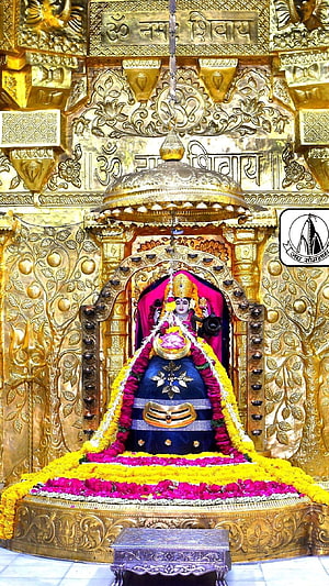Golden Somnath Temple Idol of Goddess Amba Adorned with Flowers HD phone wallpaper
