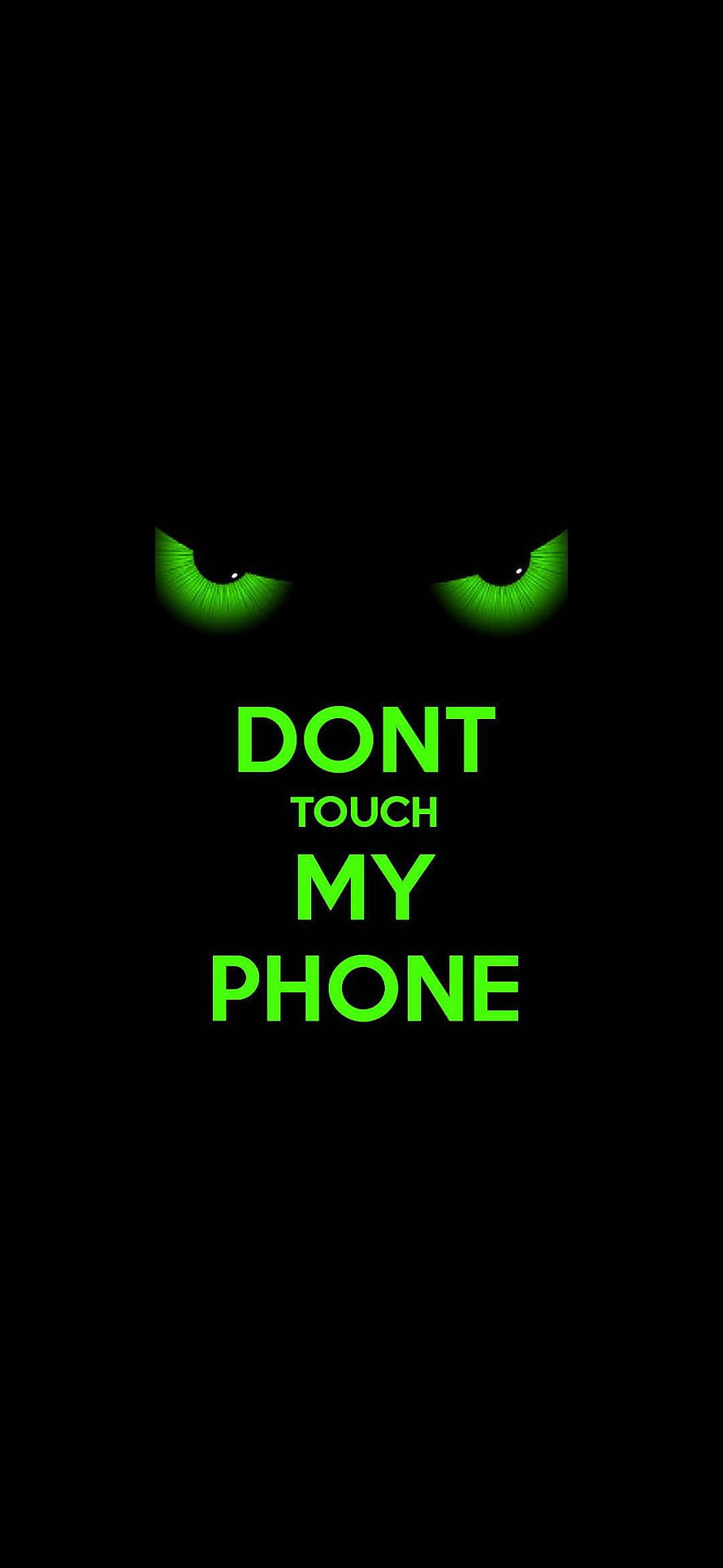 Glowing Green Eyes In Darkness With Warning Text Phone Wallpaper HD phone wallpaper