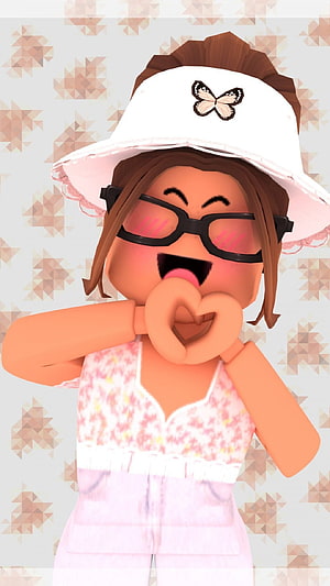 Cute Roblox Girl Avatar Making Heart Hand Gesture With Butterfly Visor HD phone wallpaper