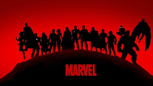 Marvel Cinematic Universe Avengers Silhouette Group Shot on Red Background HD wallpaper