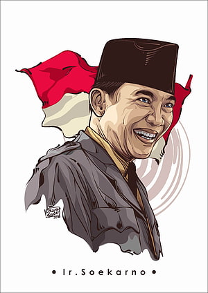 Soekarno Digital Portrait with Indonesian Flag and Traditional Cap HD phone wallpaper